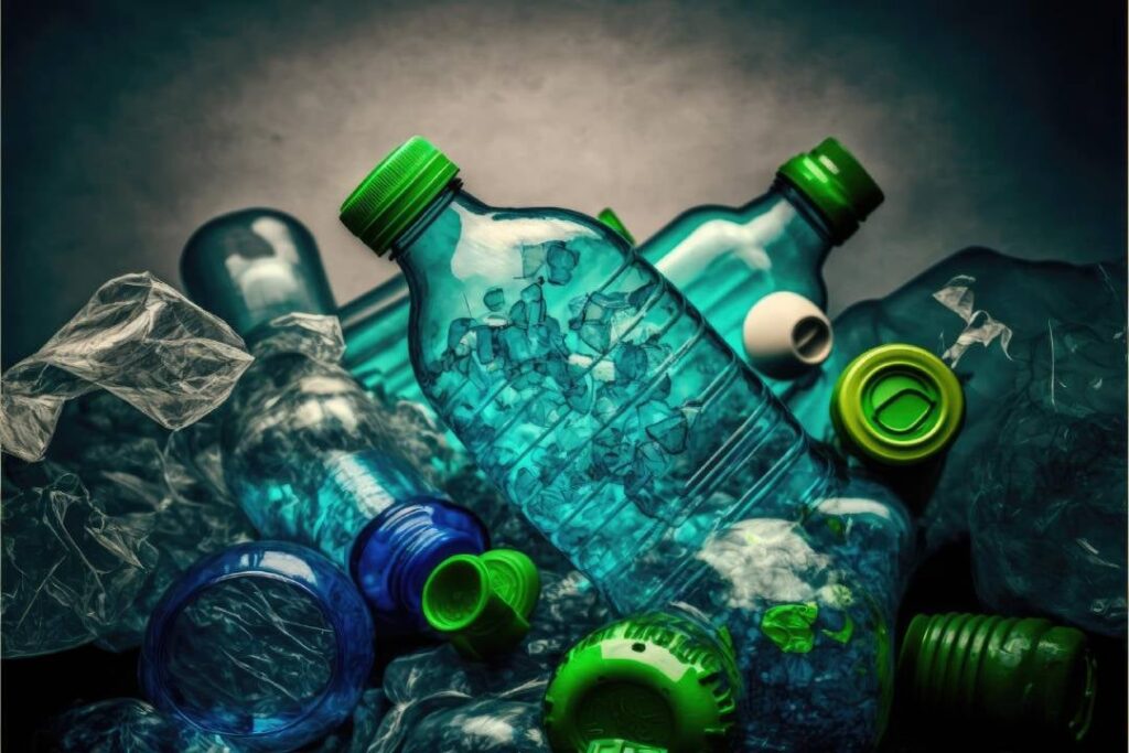 Plastic bottles gathered for recycling